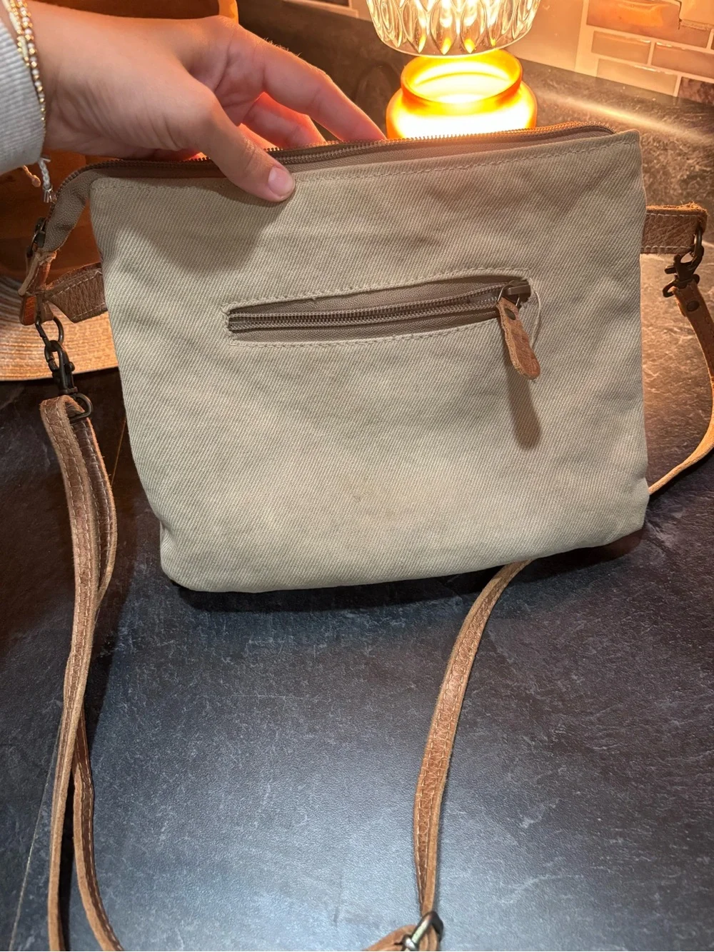 Myra Boho Patchwork Crossbody Bag in Brown and Tan